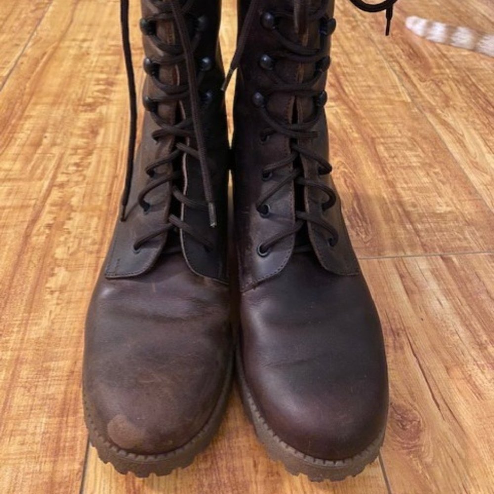 Brown Lace Up Boots, Logger Type, Size 8
